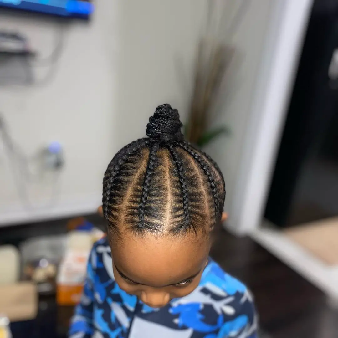 31-cute-braid-hairstyles-for-toddlers-andamp-little-boys Small Man Bun with Cornrows