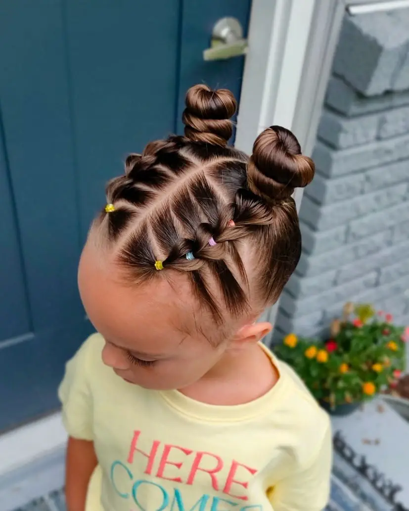 35-best-hairstyles-for-little-girls Space Buns with Braids