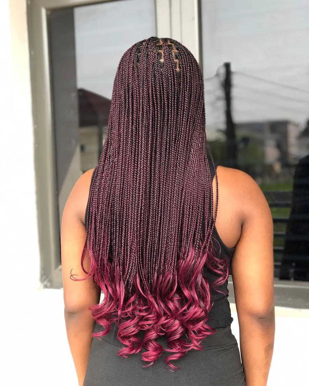 50-best-braided-hairstyles-for-black-women Burgundy Box Braids with Curly Ends
