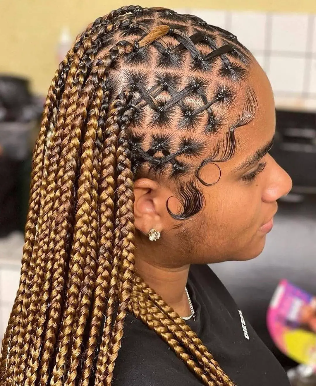 30 Beautiful Criss-Cross Box Braids Hairstyles With Rubber Bands - Coils  and Glory
