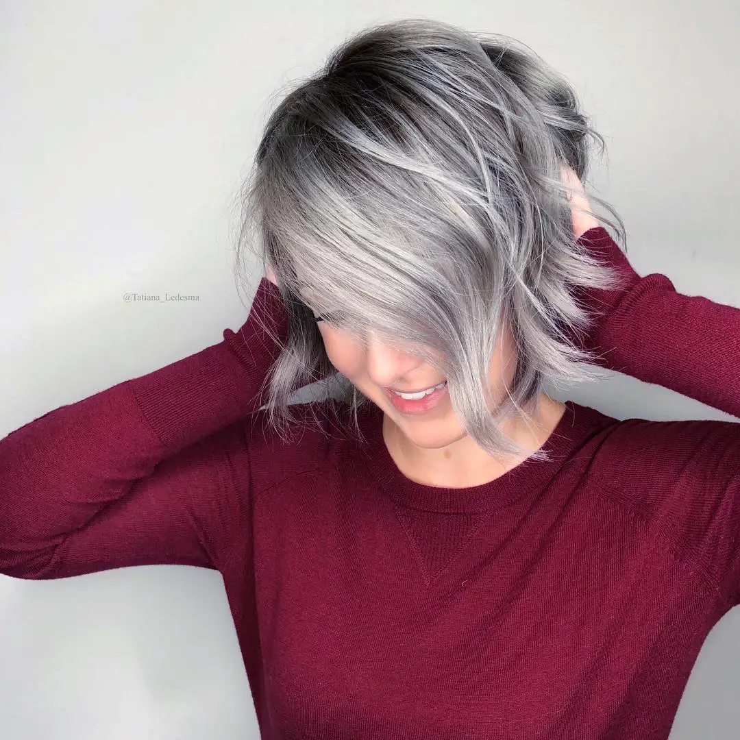 30-gray-and-038-silver-highlights-on-brown-hair-trending-light-and-038-dark-ideas Silver Hair with Dark Ash Root Smudge