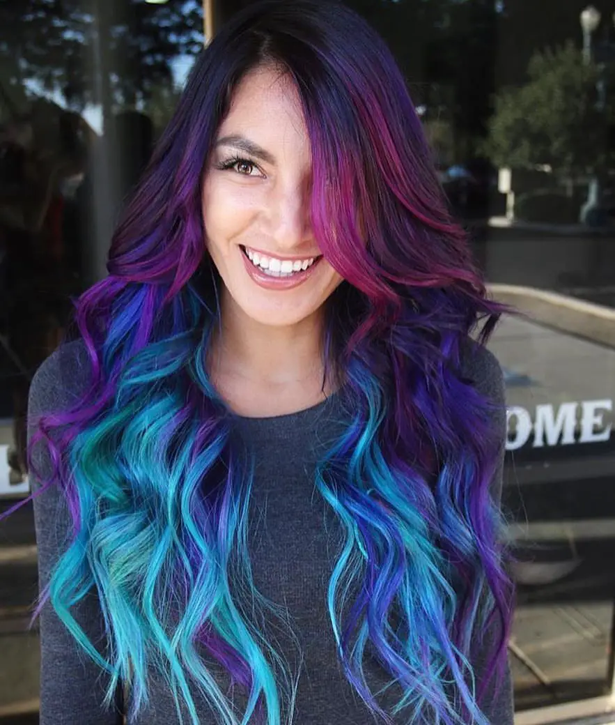 31-best-multicolored-hair-ideas-trending-styles-to-try Purple, Teal, And Black Long Hair
