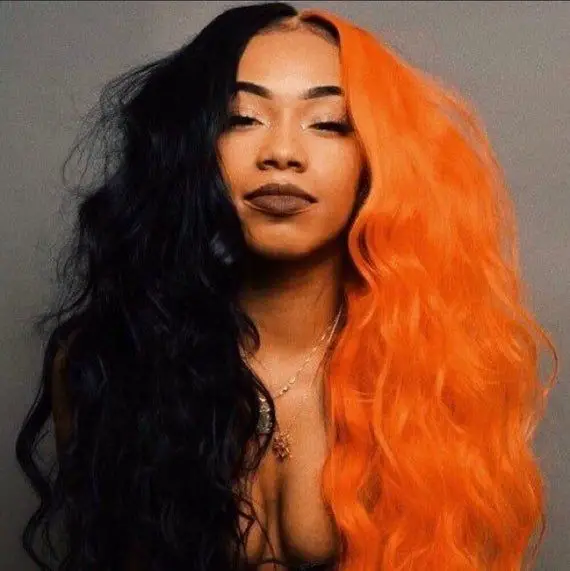 33-unique-split-hair-dye-ideas-trending-color-combinations-to-try-in-2023 Black & Orange Split Hair