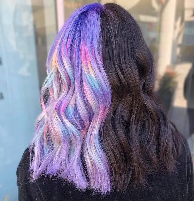 33-unique-split-hair-dye-ideas-trending-color-combinations-to-try-in-2023 Iridescent Pastel Split Hair