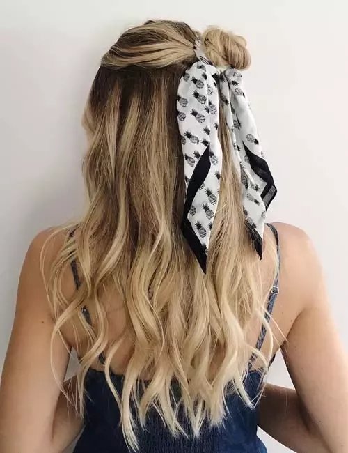 35-beautiful-scarf-in-hair-ideas-trending-styles-to-try Half Top Knot With A Scarf