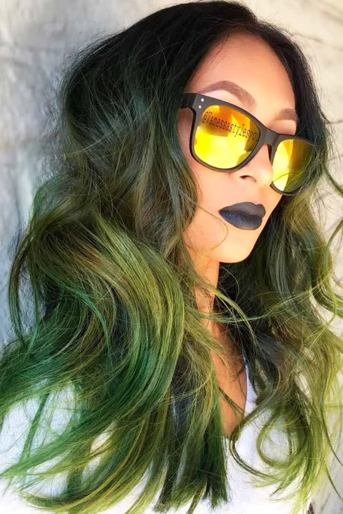 35-best-green-hair-ideas-trending-colors-to-try-in-2023 Olive Green Balayage