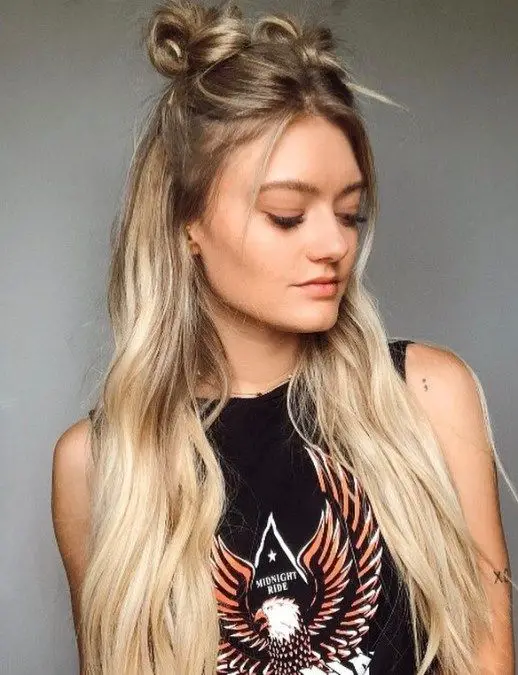 35-best-straight-hair-ideas-trending-hairstyles-to-try Half Up, Half Down/Space Buns Combo