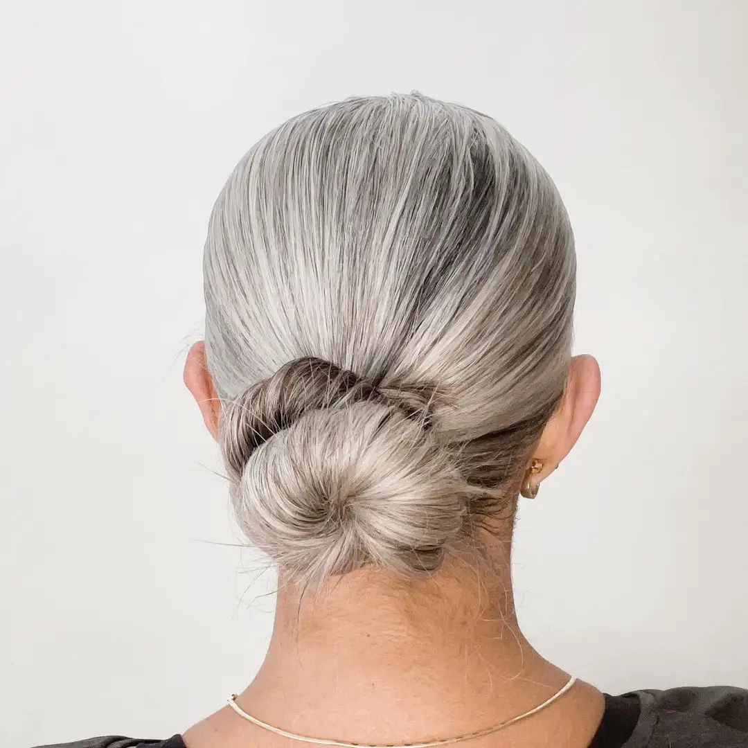 36-hairstyles-for-gorgeous-gray-hair Low Bun for Long Gray Hair