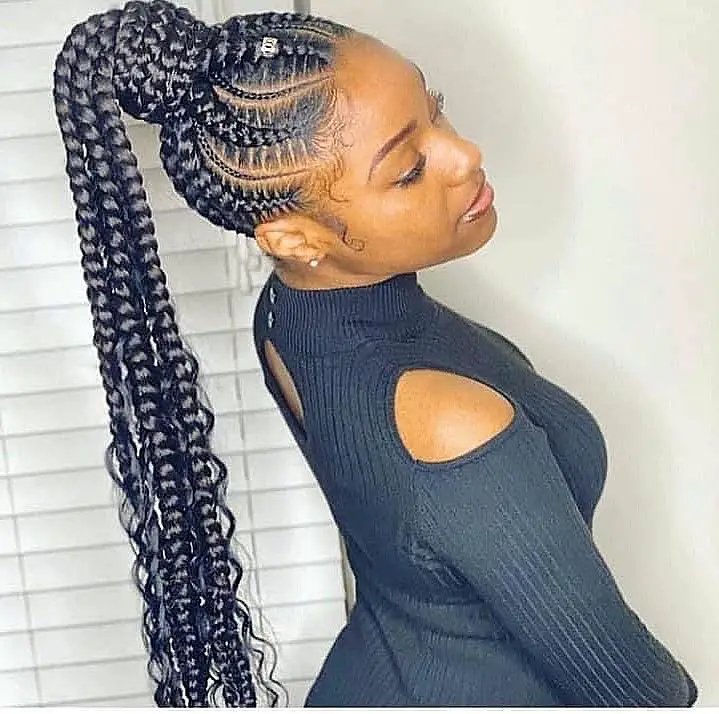 40-ponytail-hairstyles-for-black-women-braided-and-038-natural Braided Ponytail with Cornrows and Curls