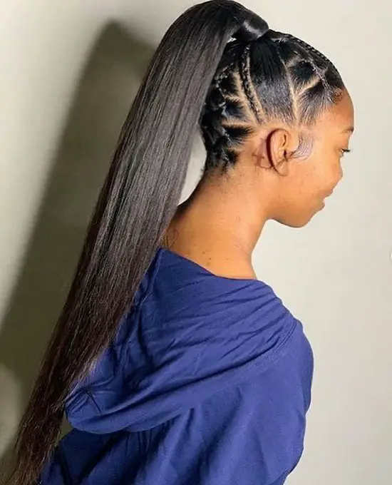 40-ponytail-hairstyles-for-black-women-braided-and-038-natural High and Sleek Ponytail with Braids