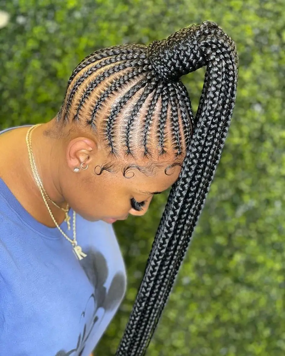40-ponytail-hairstyles-for-black-women-braided-and-038-natural High Cornrow Ponytail