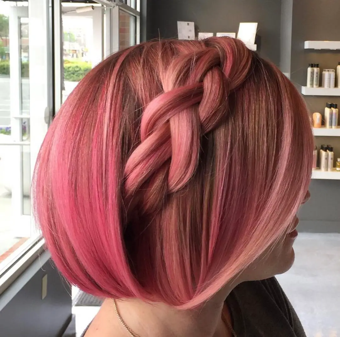 43-best-hairstyles-for-pink-hair Braided Pink Bob