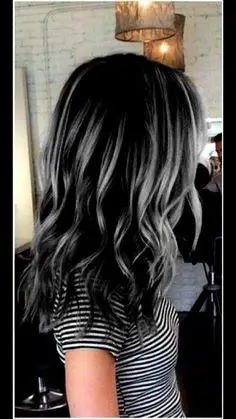 45-sexy-black-hair-ideas-trending-colors-to-try-in-2023 Gray Hair Peekaboo Highlights
