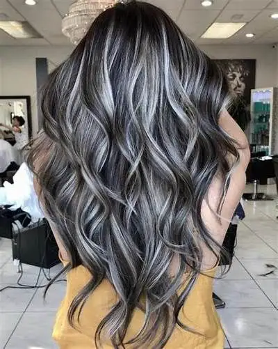 45-sexy-black-hair-ideas-trending-colors-to-try-in-2023 Grey Highlights