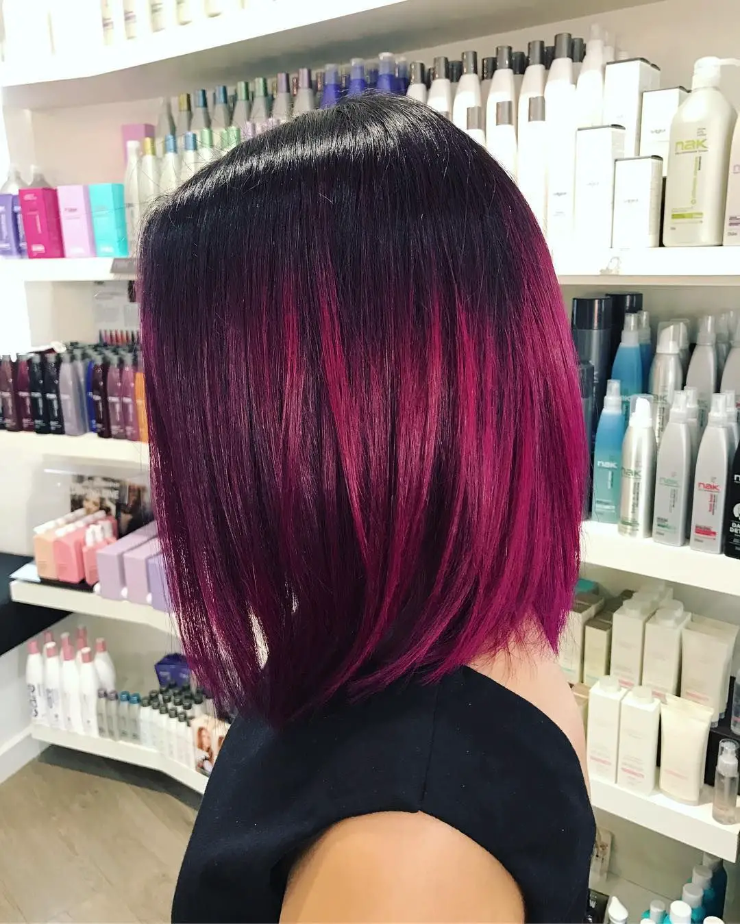 45-sexy-black-hair-ideas-trending-colors-to-try-in-2023 Magenta Highlights