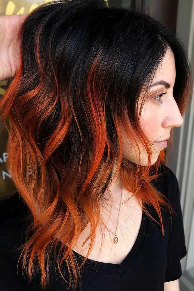 45-sexy-black-hair-ideas-trending-colors-to-try-in-2023 Orange Highlights