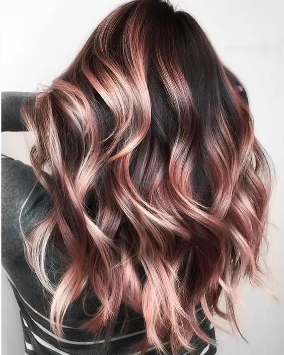 45-sexy-black-hair-ideas-trending-colors-to-try-in-2023 Rose Gold Highlights