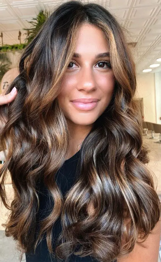 45-sexy-black-hair-ideas-trending-colors-to-try-in-2023 Toffee Highlights