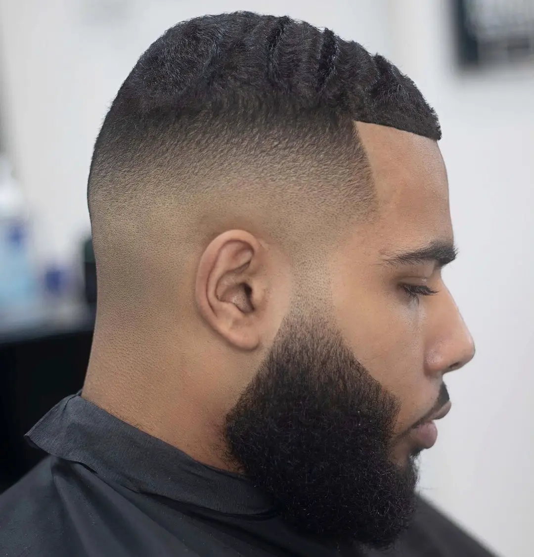 50-best-hairstyles-for-big-men Short Mid Fade with Beard