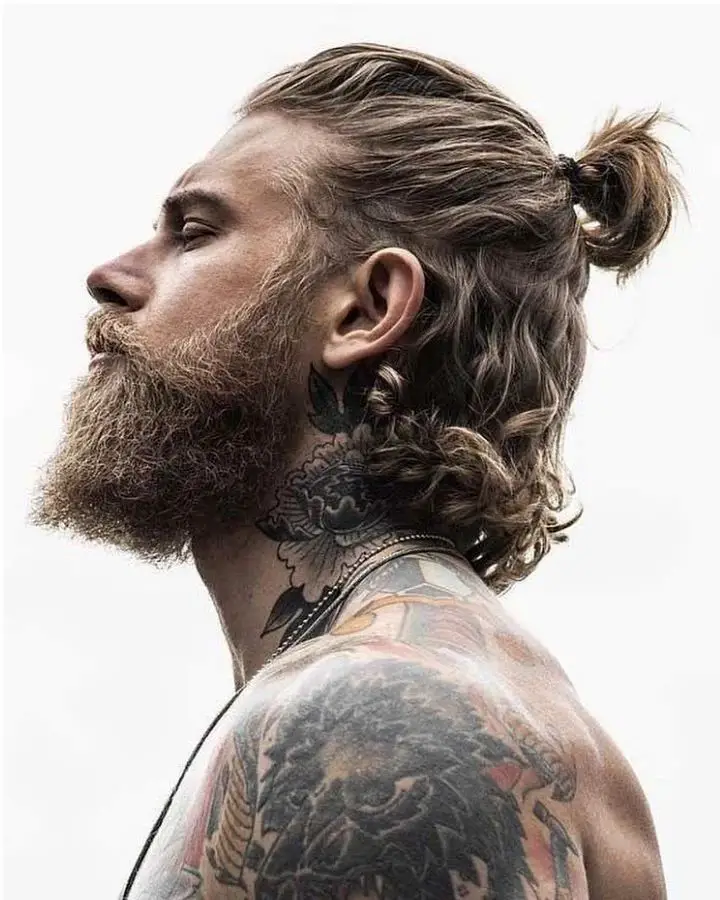 50-best-hairstyles-for-big-men Topknot and Beard