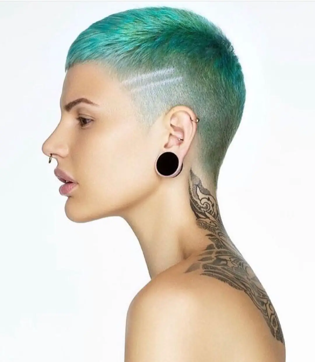 50-coolest-shaved-haircuts-for-women-short-back-and-038-sides Blue Green Buzz Cut