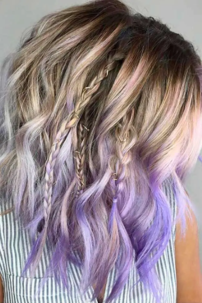 51-blue-and-purple-hair-ideas-trending-colors-to-try Unicorn Highlights With Plaits