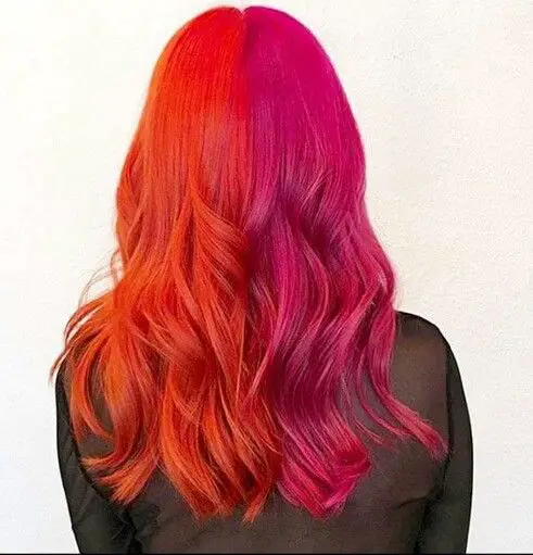 53-orange-hair-color-ideas-dark-burnt-red-orange-and-038-more Half and Half Fruit Sorbet Hair
