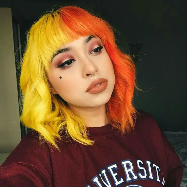 53-orange-hair-color-ideas-dark-burnt-red-orange-and-038-more Yellow And Orange Half And Half