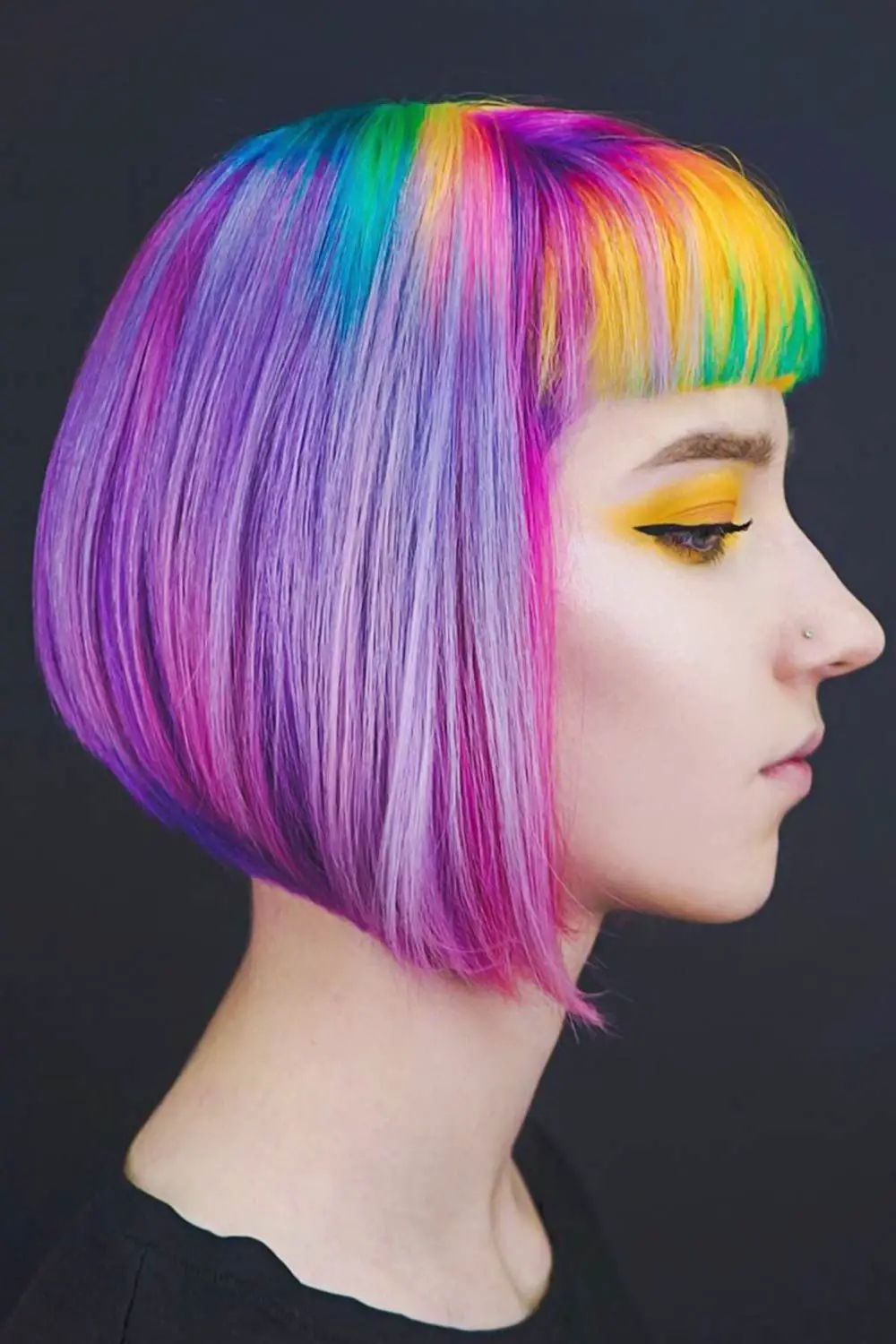 63-coolest-rainbow-hair-ideas-trending-colors-to-try Blunt Rainbow Bob