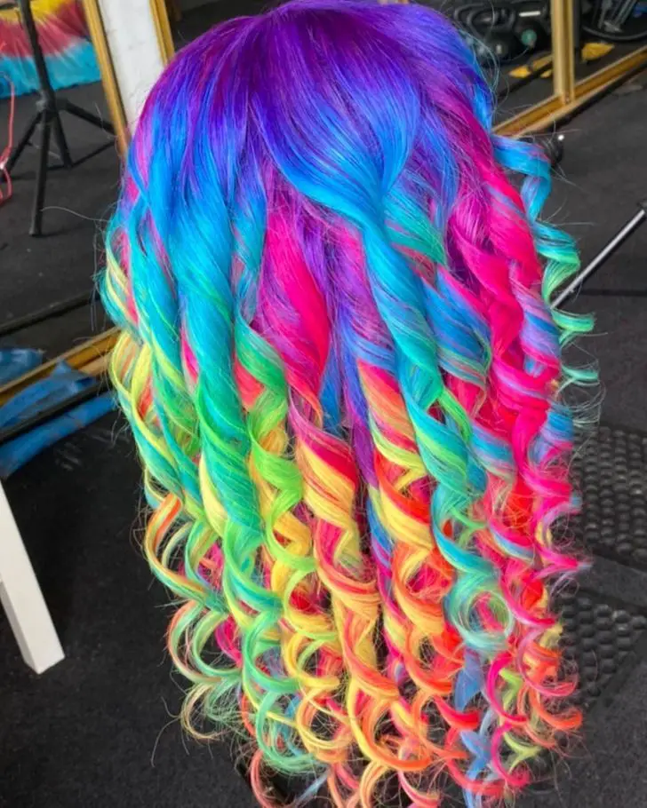 63-coolest-rainbow-hair-ideas-trending-colors-to-try Curled Rainbow Hair