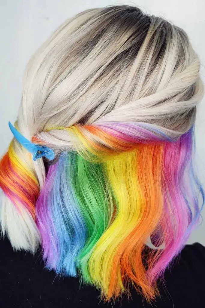 63-coolest-rainbow-hair-ideas-trending-colors-to-try Peekaboo Rainbow Hair