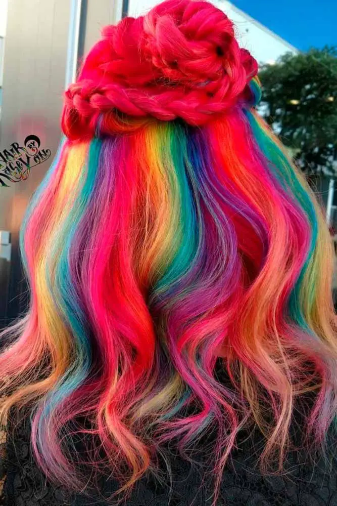 63-coolest-rainbow-hair-ideas-trending-colors-to-try Plaited Rainbow Hair