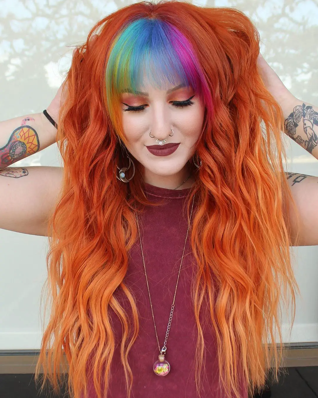 63-coolest-rainbow-hair-ideas-trending-colors-to-try Rainbow Bangs With Ginger Hair