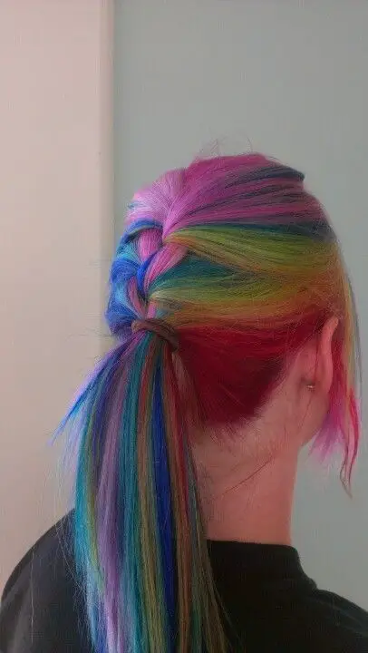 63-coolest-rainbow-hair-ideas-trending-colors-to-try Rainbow Ponytail Braids