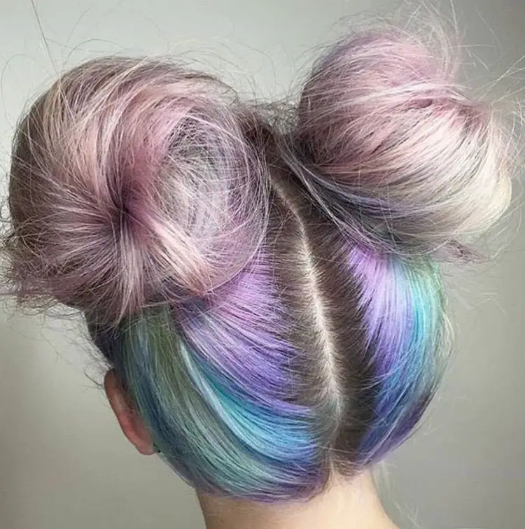 63-coolest-rainbow-hair-ideas-trending-colors-to-try Rainbow Space Buns
