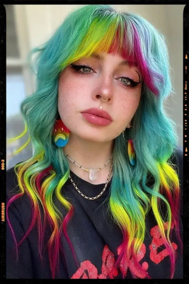 63-coolest-rainbow-hair-ideas-trending-colors-to-try Rainbow Wolf Cut
