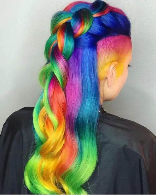 63-coolest-rainbow-hair-ideas-trending-colors-to-try Shaved Sides Rainbow Hair