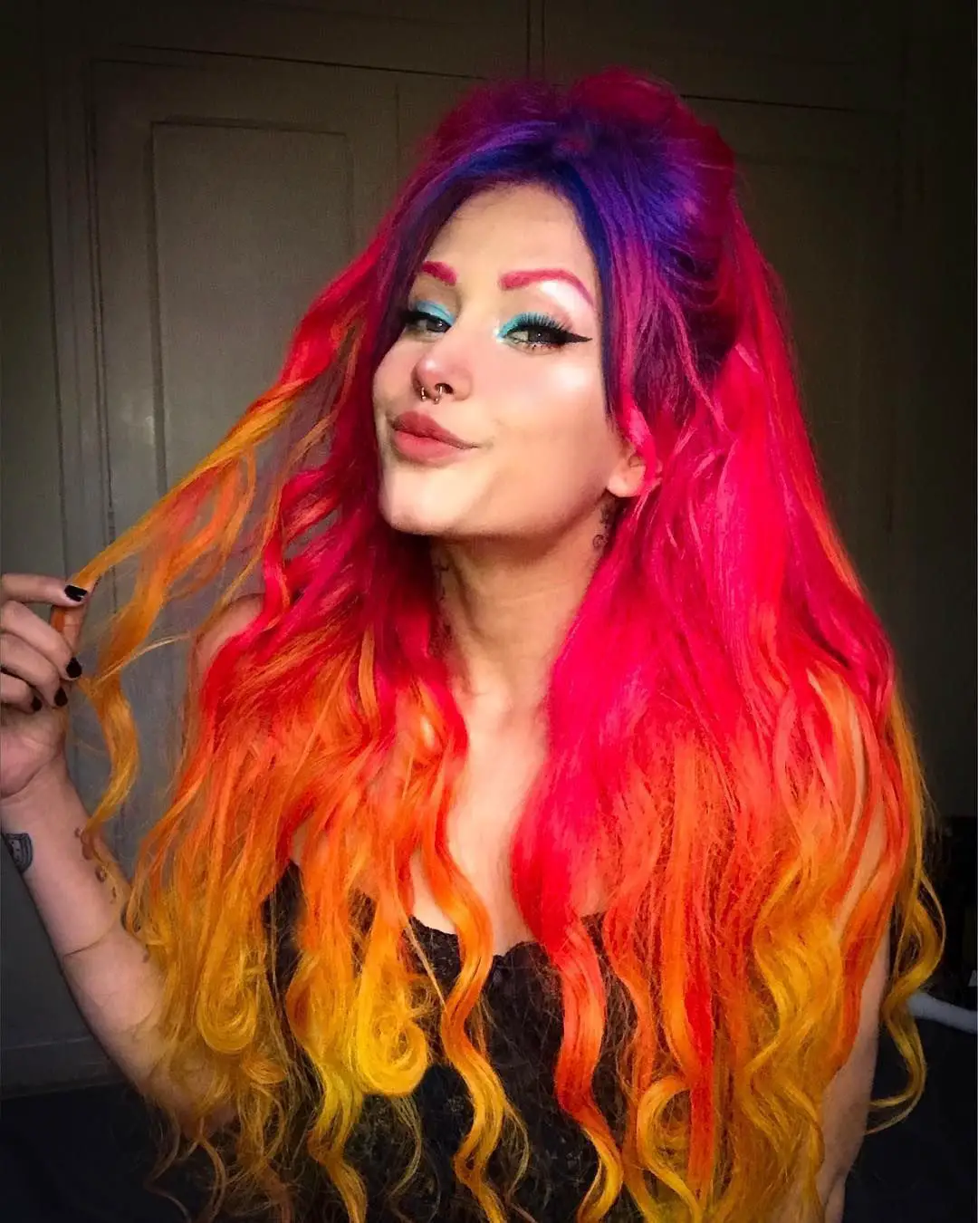 63-coolest-rainbow-hair-ideas-trending-colors-to-try Warm Rainbow Hairstyle
