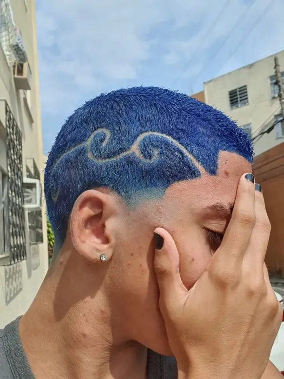 63-unique-blue-hair-ideas-light-and-038-dark-colors-to-try-in-2023 Blue Buzzcut With Wave Patterns