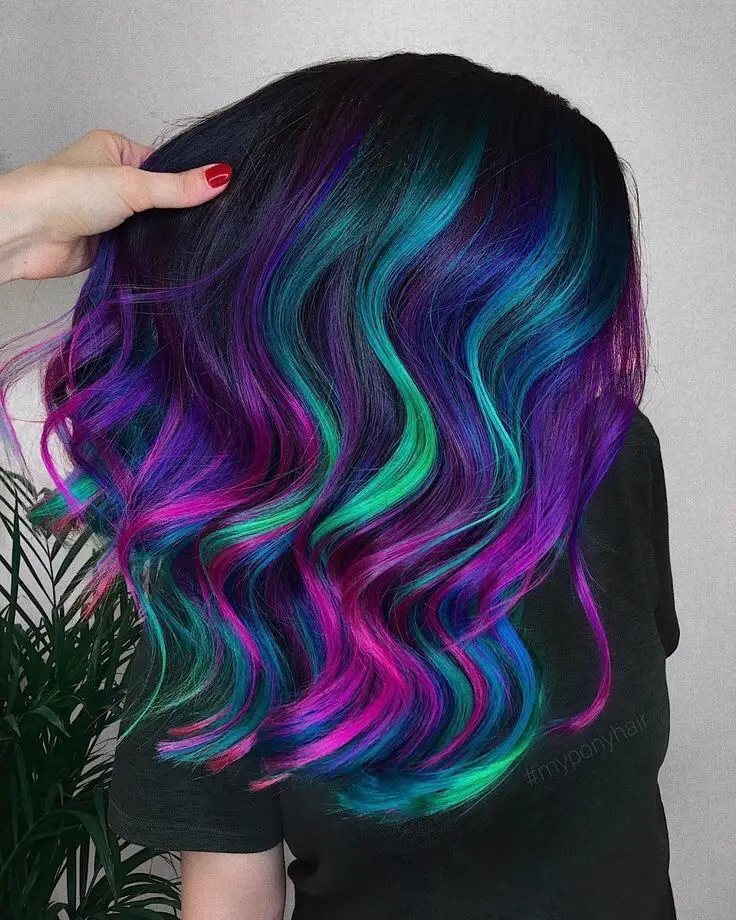 63-unique-blue-hair-ideas-light-and-038-dark-colors-to-try-in-2023 Neon Blue, Green & Purple Highlights