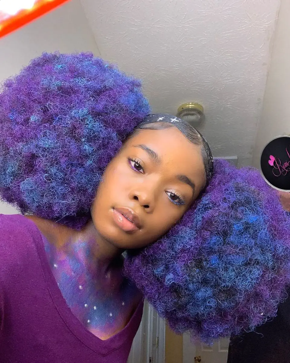 63-unique-blue-hair-ideas-light-and-038-dark-colors-to-try-in-2023 Purple & Blue Afro Space Buns