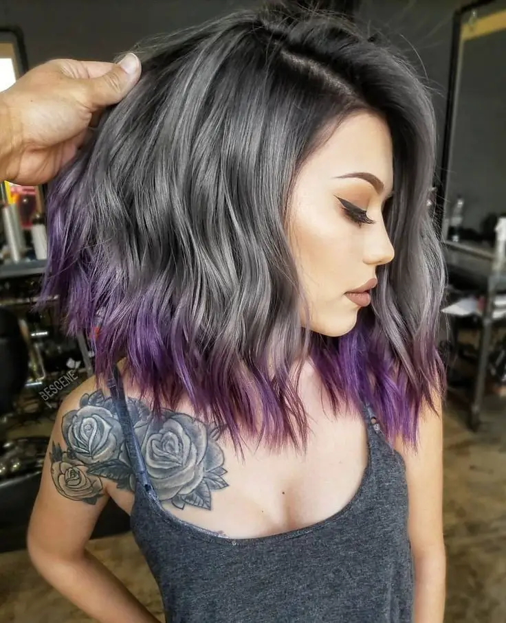 65-best-purple-hair-ideas-trending-colors-to-try-in-2023 Gray With Purple Tips