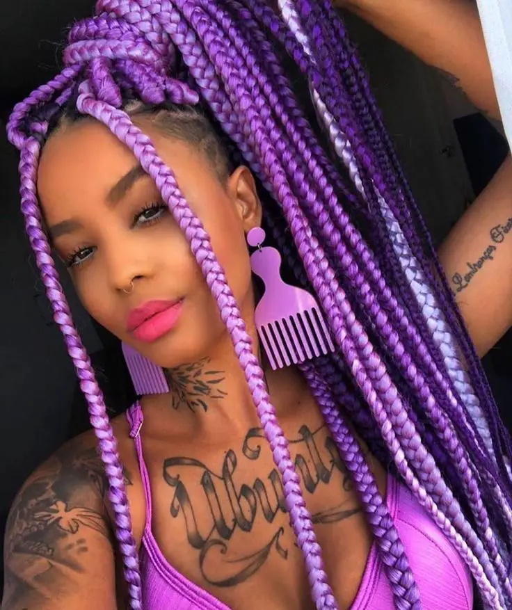 65-best-purple-hair-ideas-trending-colors-to-try-in-2023 Lilac Ombre Box Braids