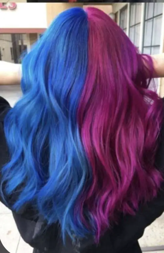 65-best-purple-hair-ideas-trending-colors-to-try-in-2023 Magenta Blue Split Dye