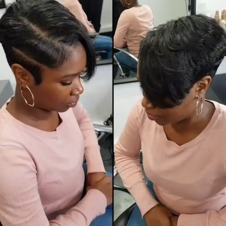 71-best-short-relaxed-hairstyles-for-black-women Asymmetrical Graduated Pixie Cut with Razored Parting