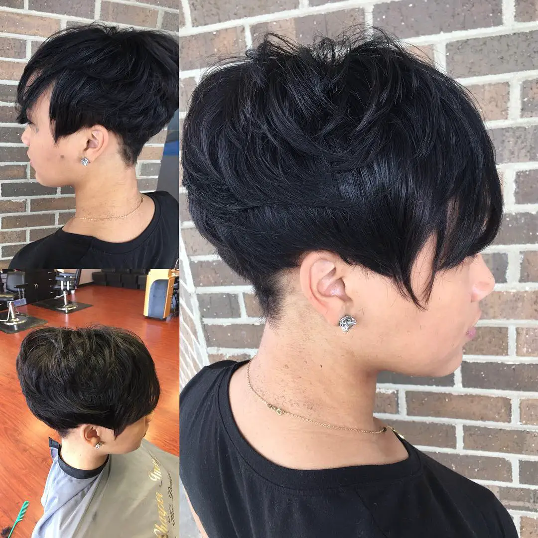 71-best-short-relaxed-hairstyles-for-black-women Short Angled Bob with Over Directed Bangs
