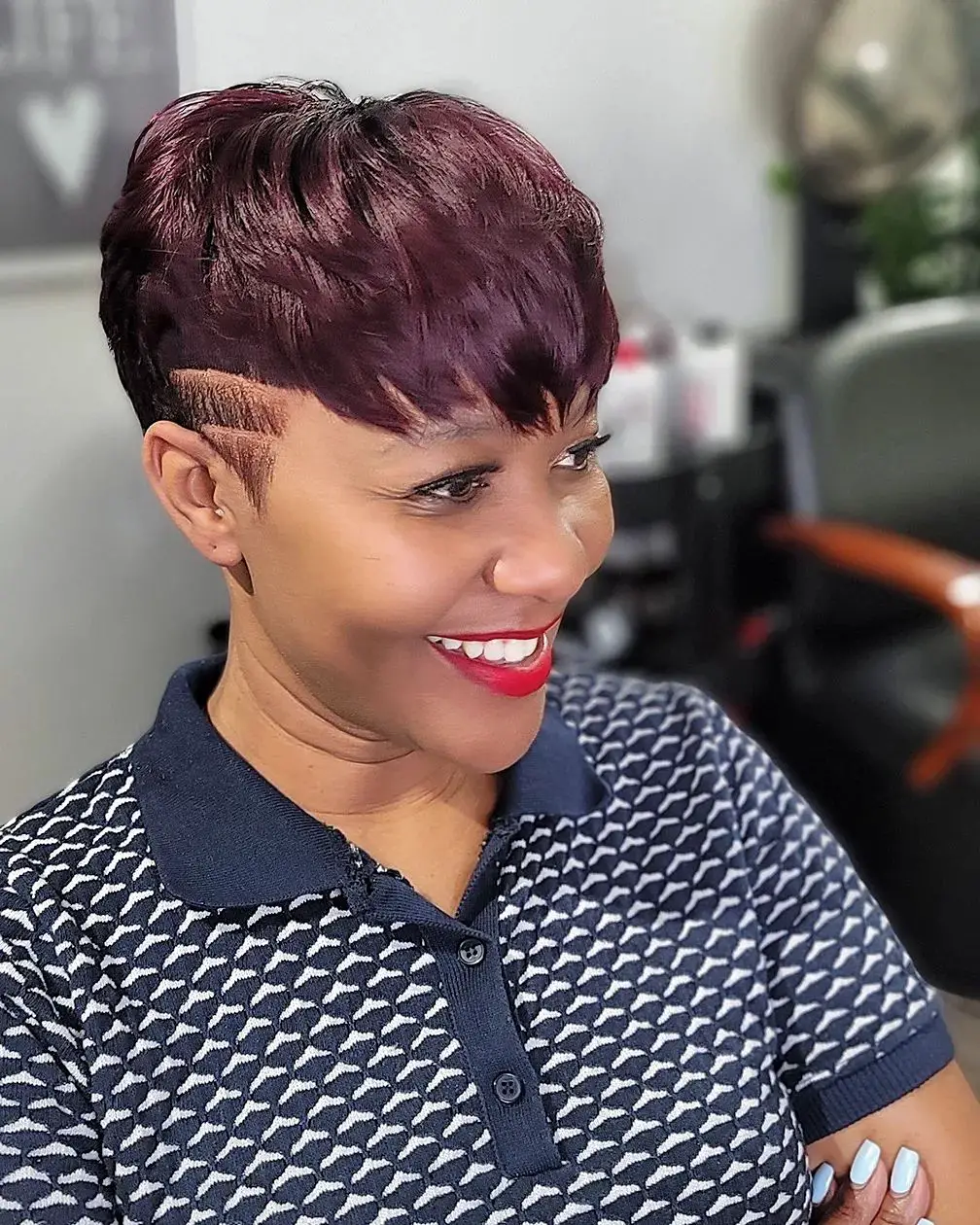 71-best-short-relaxed-hairstyles-for-black-women Short Pixie with Design and Fade